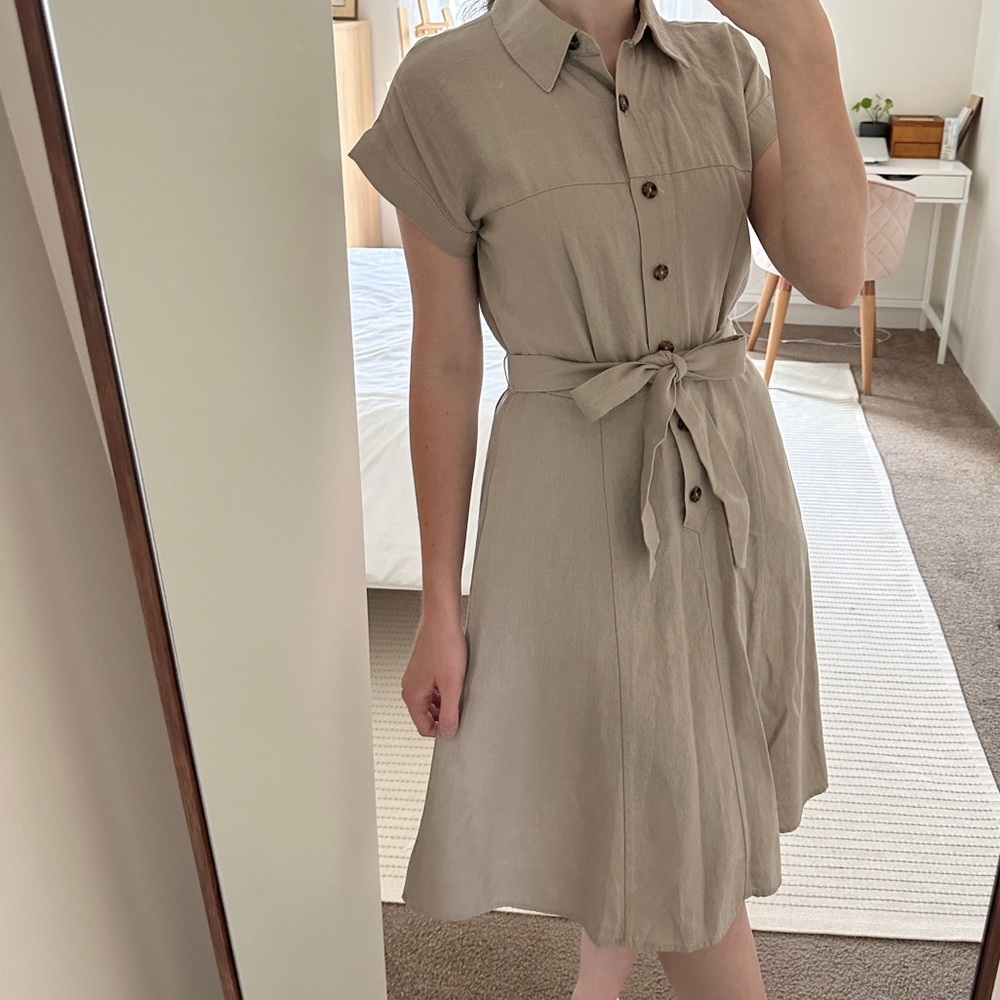Calvin Klein button up khaki dress
